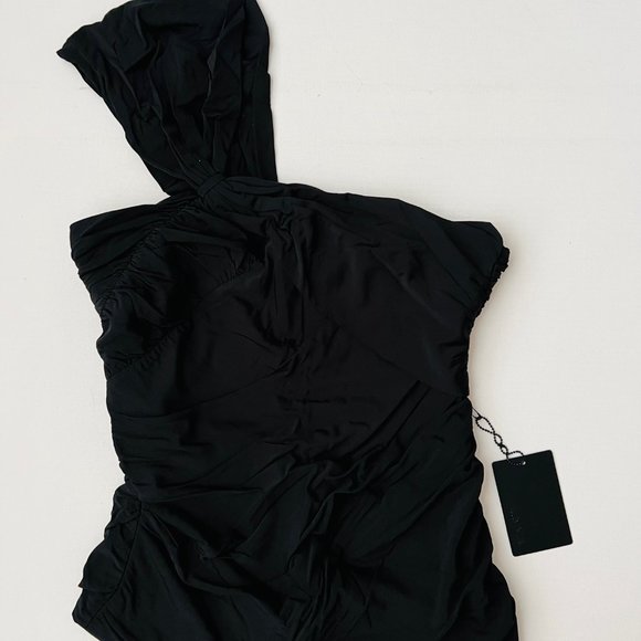 L.A.M.B by GWEN STEFANI Knit Draped Bustier ONE SHOULDER Top Black ( S ) - Picture 3 of 4